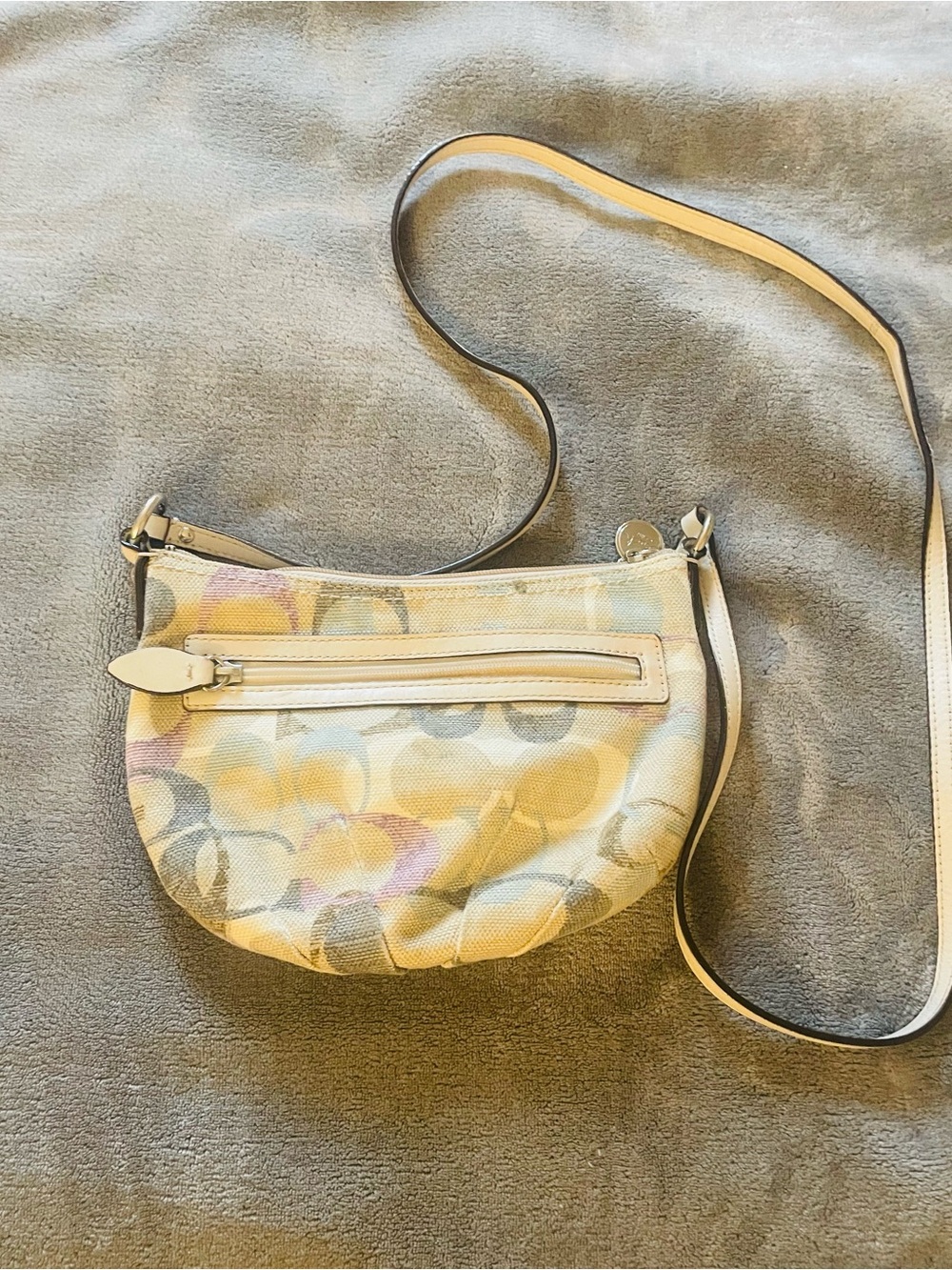 Coach Pastel Signature Crossbody Bag - Cream with Pink, Yellow, Blue Accents